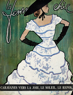 Carven 1948 Tissu Racine, La Femme Chic Cover, Louchel, Fashion Illustration