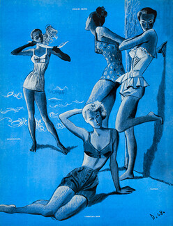 Swimwear 1948 Jacques Fath, Jacques Griffe, Carven, Christian Dior, Delfau