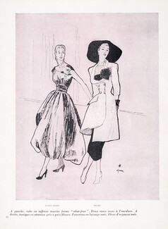 René Gruau 1947 Lucien Lelong & Robert Piguet Fashion Illustration