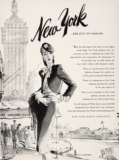 New York Dress Institute 1944 Bodegard, The Waldorf Astoria, Fashion Illustration