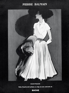 Pierre Balmain 1953 Silk Dress, René Gruau, Fashion Illustration