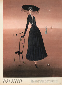 Robert Piguet 1948 Robe noire, Chapeau Paulette, A. Barlier