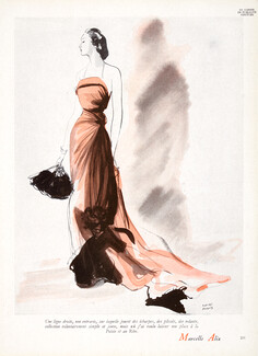 Marcelle Alix 1947 Pierre Pages, Evening Gown Fashion Illustration