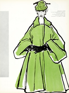 Jacques Fath 1951 Winter Coat Durani Fashion Illustration