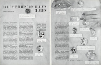 La Vie Aventureuse des Diamants Célèbres, 1950 - Collection Boucheron, Diamonds Hope Régent Pigott Florentin Nassak Sancy Koh-i-Noor Grand-Mogol..., Text by Héron de Villefosse, 3 pages
