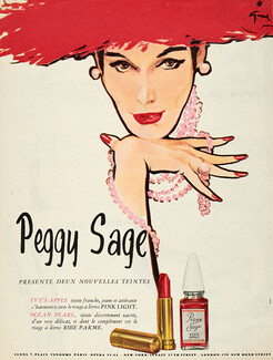 Peggy Sage (Cosmetics) 1955 circa, Lipstick, Nail Polish, René Gruau