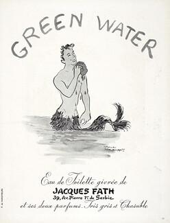 Jacques Fath (Perfumes) 1949 "Green Water" Maurice Van Moppès, Triton Merman