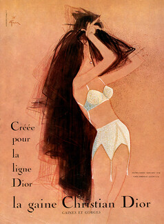 Christian Dior (Lingerie) 1958 René Gruau, Girdle, Bra (Version C) Gorge Sans-dos D68, Porte-Jarretelles assorti D24