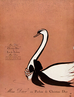 Christian Dior (Perfumes) 1951 Parfum Miss Dior, Swan, René Gruau (Swan)