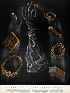 Fircsa 1946 Cartier (3), Van Cleef & Arpels, René Boivin (2), Cigarette case, Necklace, Ring, Gant du soir Reboux