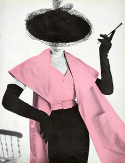 Robert Piguet 1951 Echarpe Trompe-l'oeil, Cigarette Holder, Hat Suzanne Talbot, Photo Russel