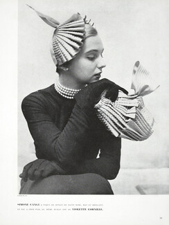 Simone Cange (Hat) & Violette Cornille (Handbag) 1949 Fashion Photography Hat, Yurek