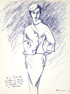 Givenchy 1954 Suit, Pierre Mourgue, Fashion Illustration
