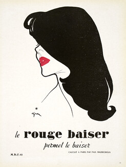 Rouge Baiser (Cosmetics) 1948 René Gruau, Chevelure