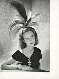 Caroline Reboux 1947 Mme Charles de Y... Panache, Feathers, Photo Pottier