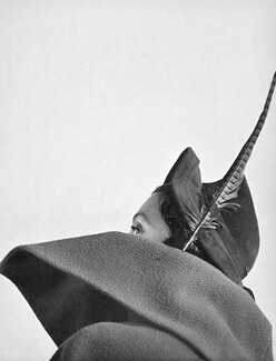 Claude Saint-Cyr 1949 Feather hat, Fashion Photography