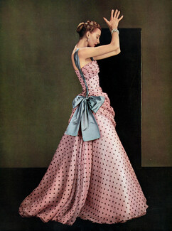 Grès 1953 "Les Organzas du soir", Evening Gown, Bianchini Férier, Noeud Marcel Guillemin, Photo Pottier