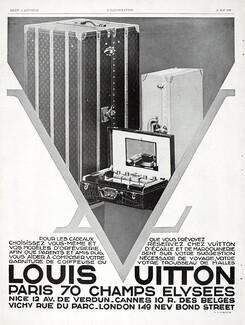 Vintage Advert, Advertisement or Publicity for Louis Vuitton Luxury Travel  Goods including Leather Suitcases or Luggage at the Louis Vuitton Shop on  the Champs Elysees Paris 1931 Stock Photo - Alamy