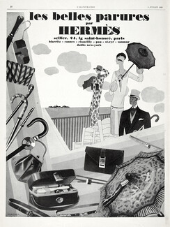 Hermès 1926 Les Belles Parures, Handbag, Parasol, Canes, Léon Benigni (L)