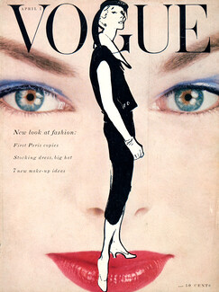 René Gruau 1954 Vogue Cover, Givenchy Sleeveless Suit, Photo Blumenfeld