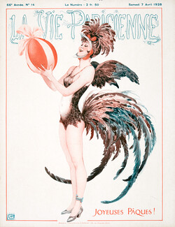 Georges Léonnec 1928 Joyeuses Pâques, Music Hall, Carnival Costume, Rooster, La Vie Parisienne cover