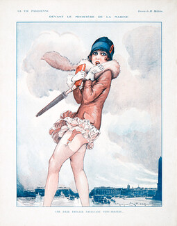 Maurice Millière 1928 "Devant le Ministère de la Marine" Sexy Girl, Place de la Concorde