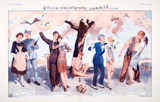 Léonnec 1928 "Le Printemps Chante", Lovers, Faun, Spring