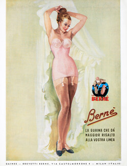 Berné (Lingerie) 1952 Corselette, Stockings, Pin-up, Italian Brand
