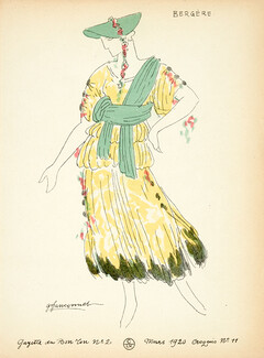 Bergère, 1920 - Fauconnet, Shepherdess, Theatre Costume. La Gazette du Bon Ton, n°2 — Croquis n°11
