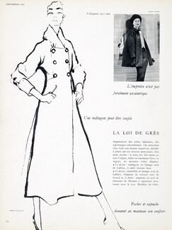 Grès 1956 Redingote, Labbey, René Bouché Fashion Illustration