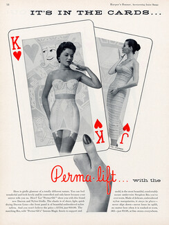 Perma-Lift (Lingerie) 1956 Brassiere, Playing Cards, Ceil Chapman Dress
