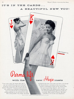 Perma-Lift (Lingerie) 1956 Brassiere, Playing Cards, Ceil Chapman dress