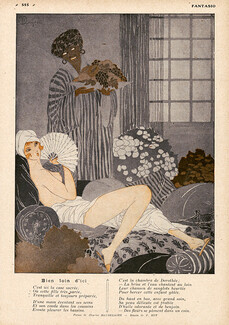 Bien loin d'ici, 1917 - F. Roy Sexy Girl Topless, Text by Charles Baudelaire