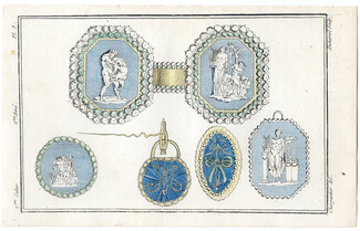 Magasin des Modes Nouvelles, Françaises et Anglaises 1787 cahier n°7, plate n°3, Charpantier, Buckle