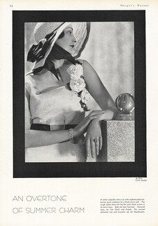 Kurzman (Couture) 1930 Mauboussin (Diamond ring and bracelet), Van Cleef & Arpels (Diamond clips), Photo de Miro