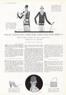 Four Complete Costumes Designed For Spring, 1927 - Worth, Agnès, Fouquet, Dunand, Bianchini, Vionnet, Lelong, Hermès (handbag), Hellstern, Ducerf-Scavini Reynaldo Luza, Text by Marjorie Howard, 4 pages