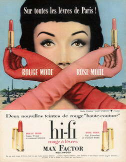 Max Factor 1958 Hi-fi lipstick, Rouge mode rose mode, Gants Perrin