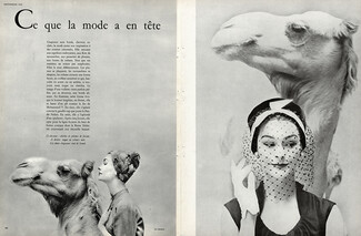 Svend (Millinery) 1956 Chéchia Pheasant Feathers, Velvet Hat, Camel, Photo Guy Bourdin