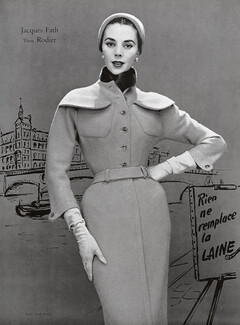 Jacques Fath 1954 Rodier, Ponts de Paris, Nicole Bukzin