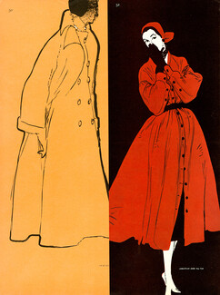 Christian Dior New York (red), Omar Kiam of Ben Reig 1950 Coats, René Gruau