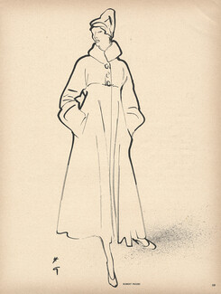 Robert Piguet 1948 Winter Coat, René Gruau, Fashion Illustration
