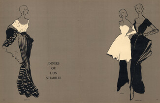 Jacques Fath, Bruyère, Christian Dior 1948 Evening Gown Fashion Illustration, Gruau
