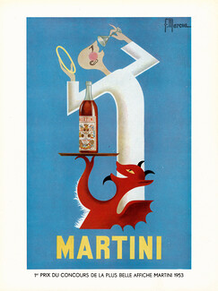 Martini 1954 F. Marcou, Angel vs Devil, 1er Prix du Concours de la Plus Belle Affiche Martini