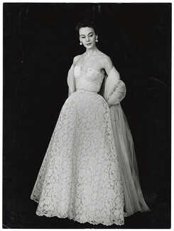 Nina Ricci 1950's Original Photography, "Colombe", Evening Dress, Lace, Photo Louis-R. Astre