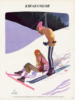 Edmond Kiraz 1971 "Je suis assise toute la journée !", Ski, Winter Sports, Kiraz-Color