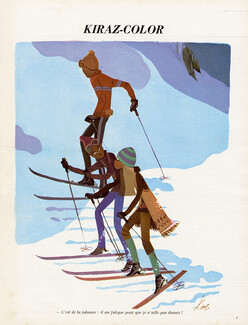 Edmond Kiraz 1970 "C'est de la jalousie..." Skiers, Kiraz-Color