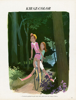 Edmond Kiraz 1967 Two girls on a bicycle, Kiraz-Color