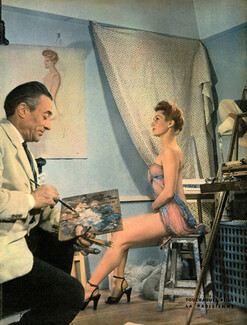 Louis Touchagues paints the Parisian 1949 Gaby Bruyère, Art Modeling