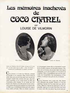 Les mémoires inachevés de Coco Chanel par Louise de Vilmorin, 1971 - Texte par André de Vilmorin, 3 pages