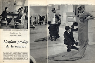 L'enfant prodige de la couture - Dauphin de Dior - Yves Saint-Laurent, 1957 - Raymonde Zehnacker, Reportage Jean-François Bergery, Photos Luc Fournol, 4 pages